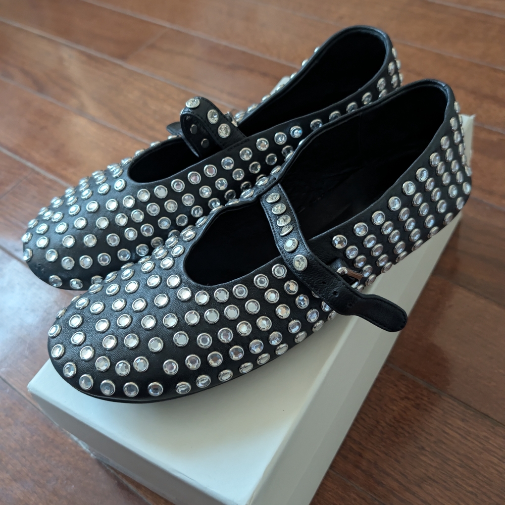 Black Tony Bianco Studded Mary Jane Flats